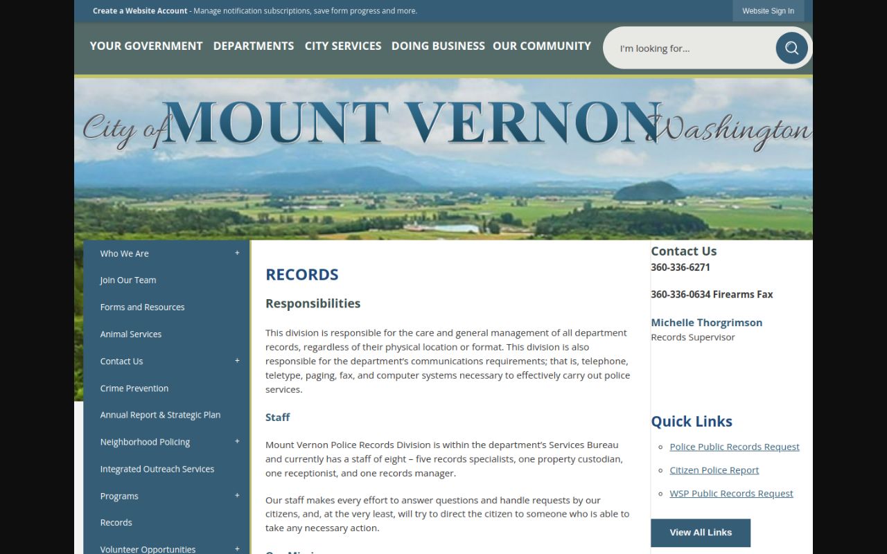 Mount Vernon Phone Directory - Police Records Division page