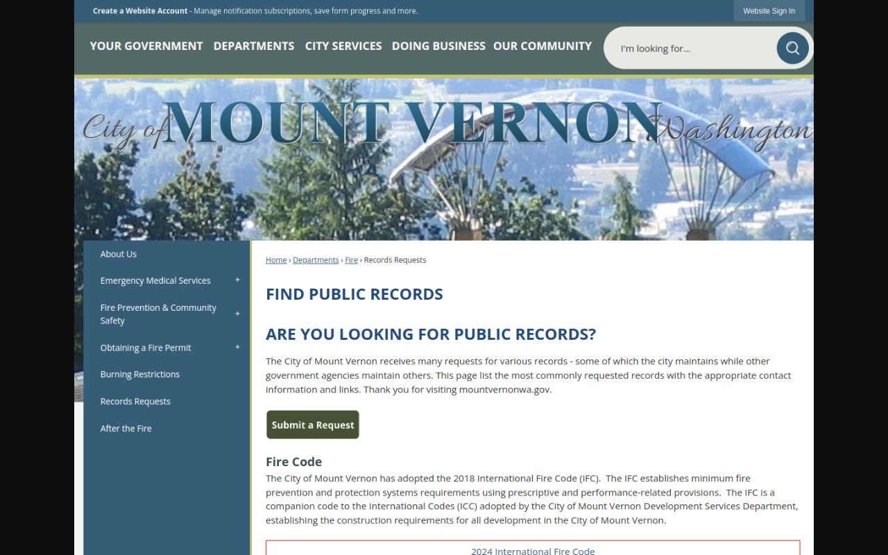 Mount Vernon Phone Directory - Public Records Request page