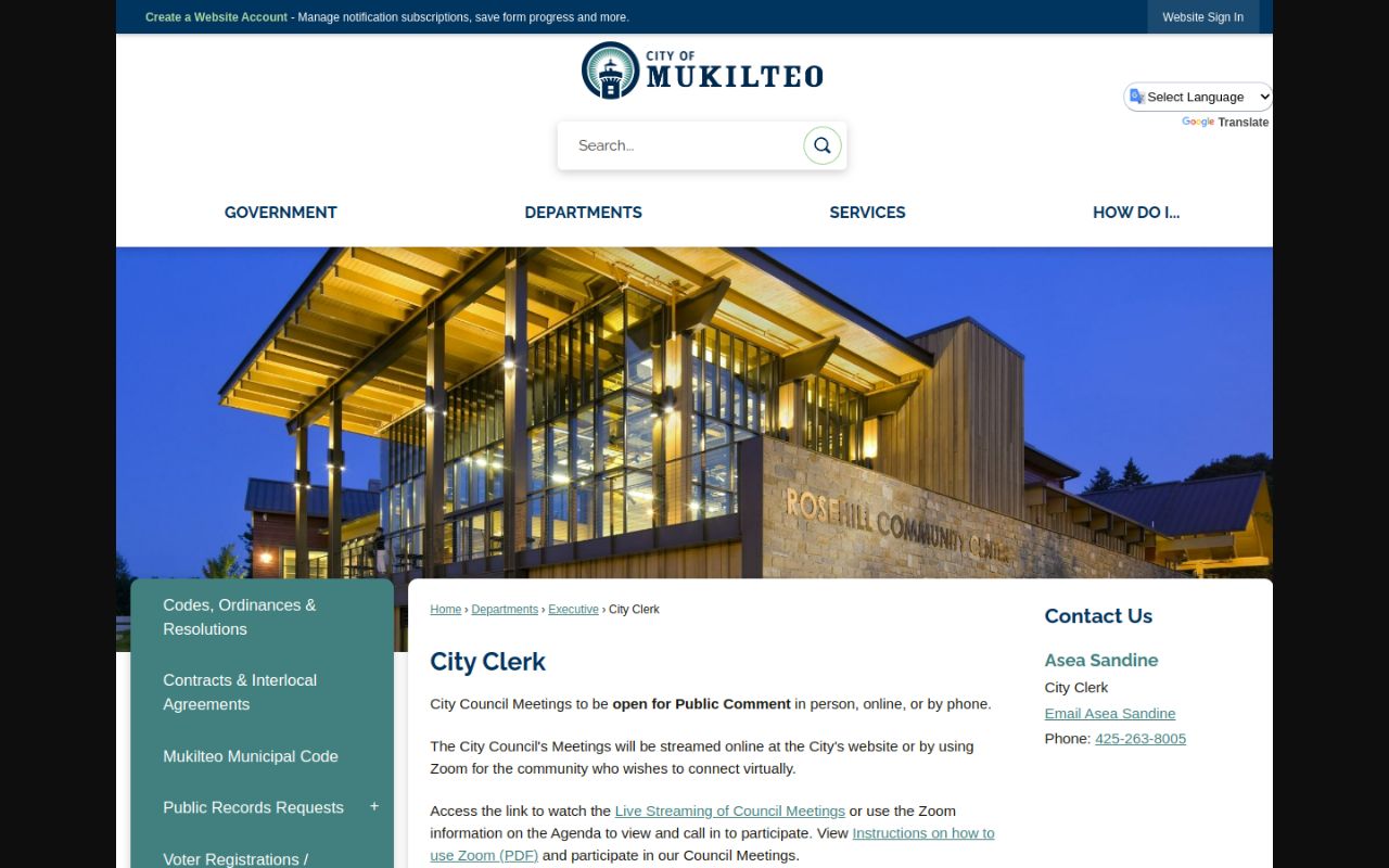 Mukilteo Phone Directory - City Clerk office page