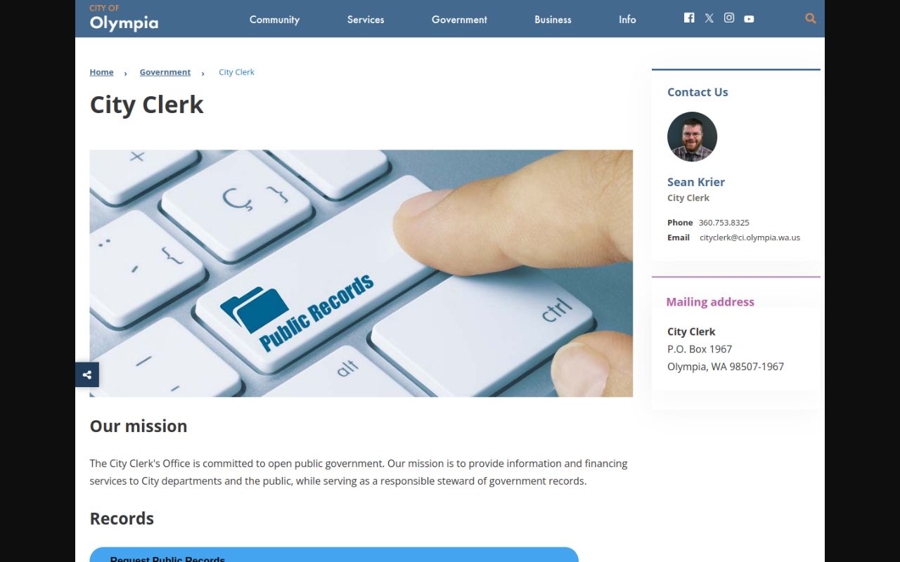 Olympia Phone Directory - City Clerk office page