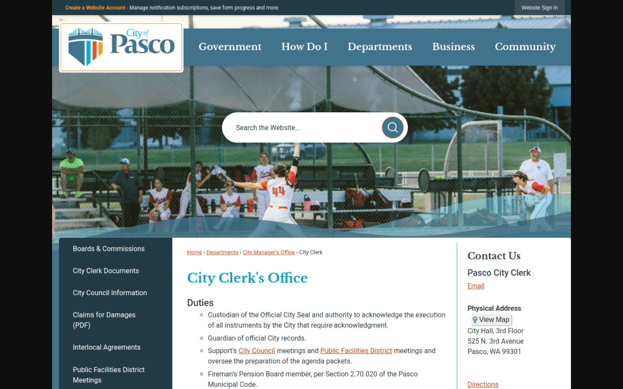 Pasco Phone Directory - City Clerk office page