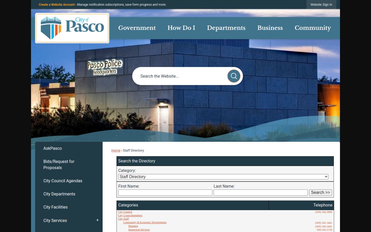 Pasco Phone Directory - Staff directory page