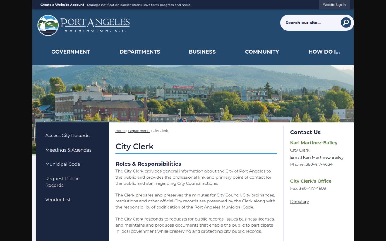 Port Angeles Phone Directory City Clerk