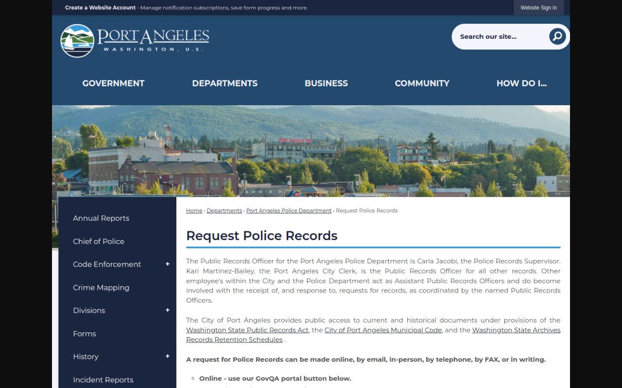 Port Angeles Phone Directory police records request