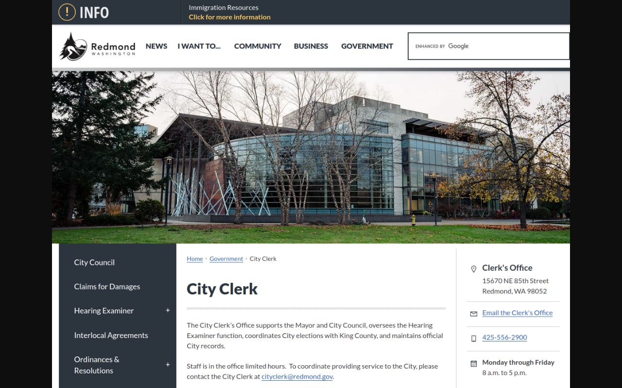 Redmond Phone Directory - City Clerk page