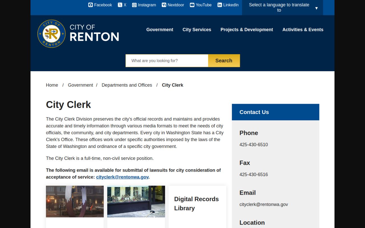 Renton Phone Directory - Renton City Clerk