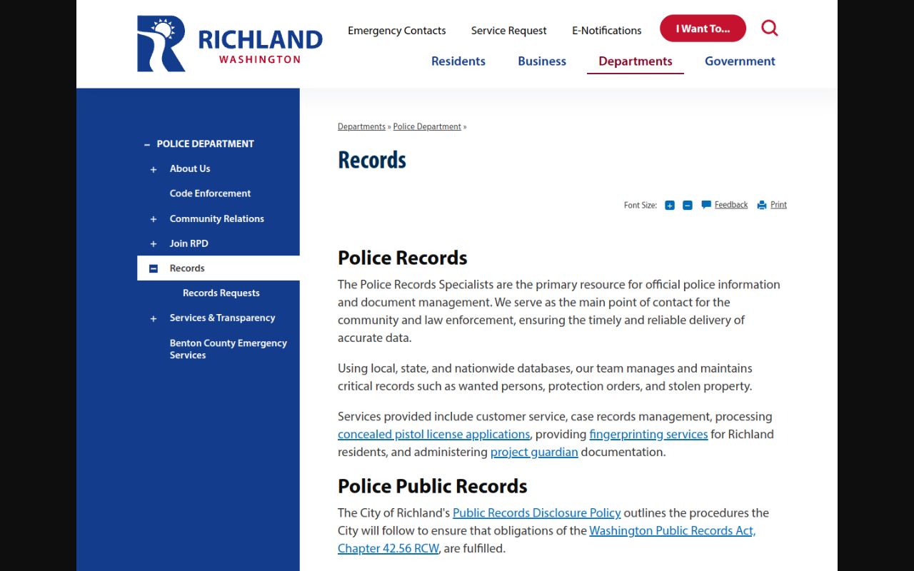 Richland Phone Directory - Richland Police Records