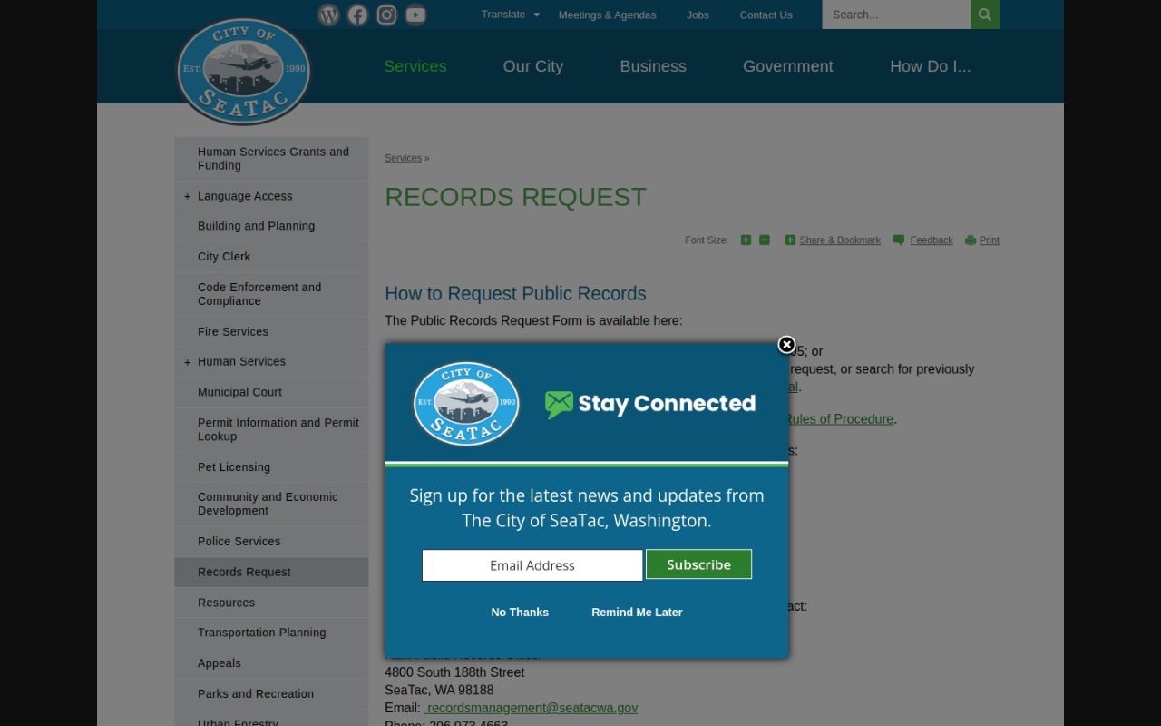 SeaTac Phone Directory - SeaTac Records Request