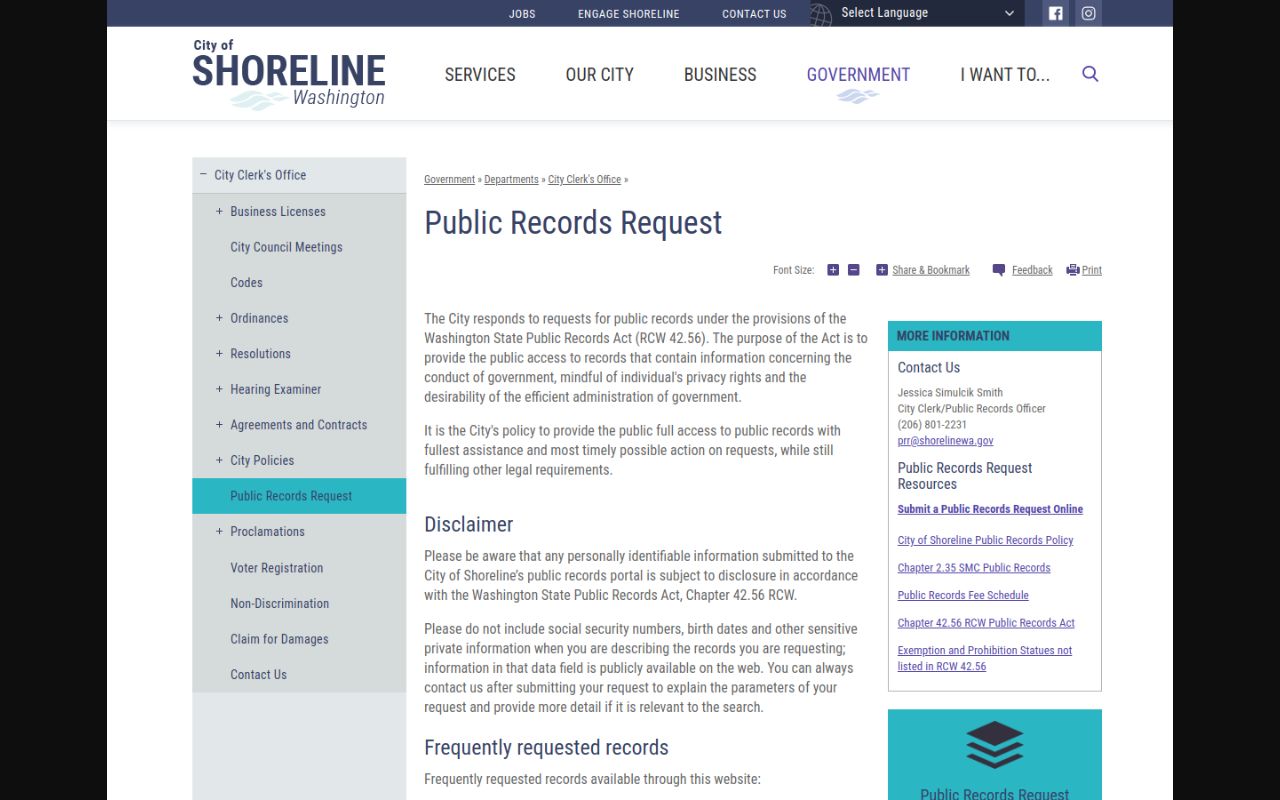 Shoreline Phone Directory - Shoreline Public Records
