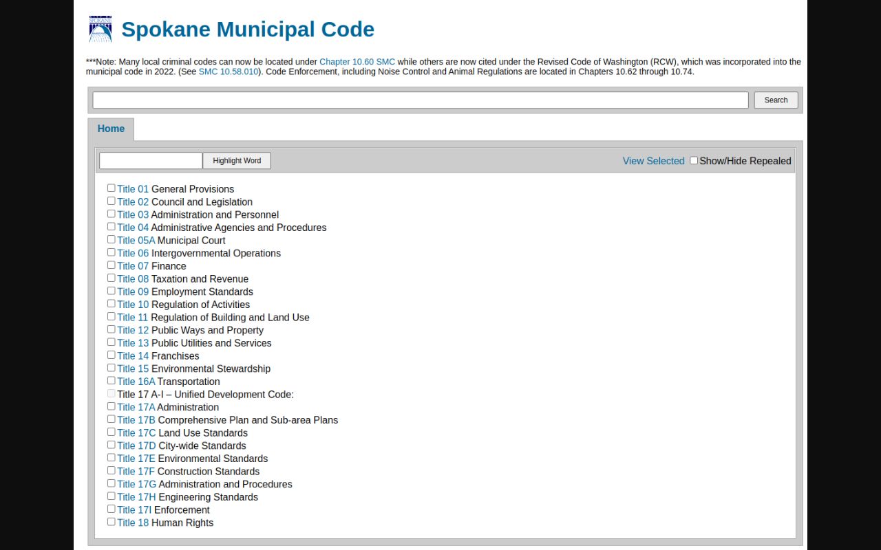 Spokane Phone Directory - Spokane Municipal Code