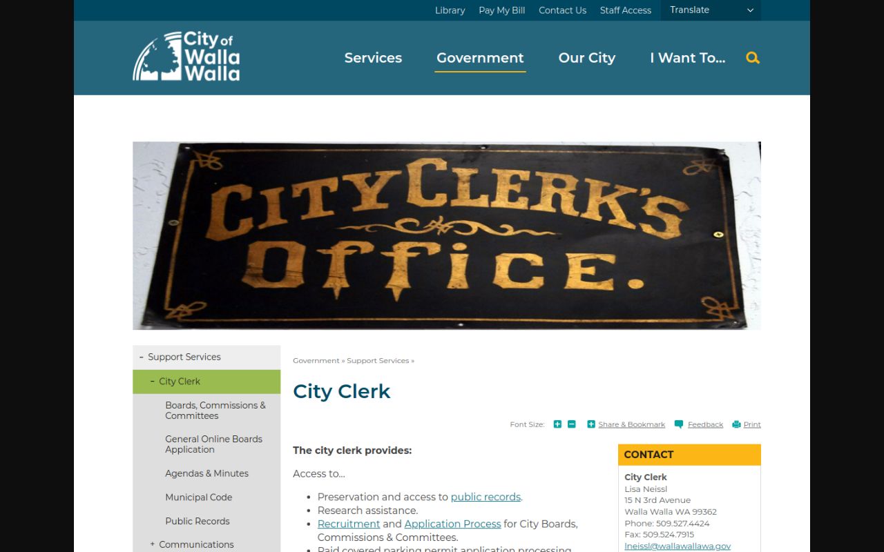 Walla Walla Phone Directory - Walla Walla City Clerk