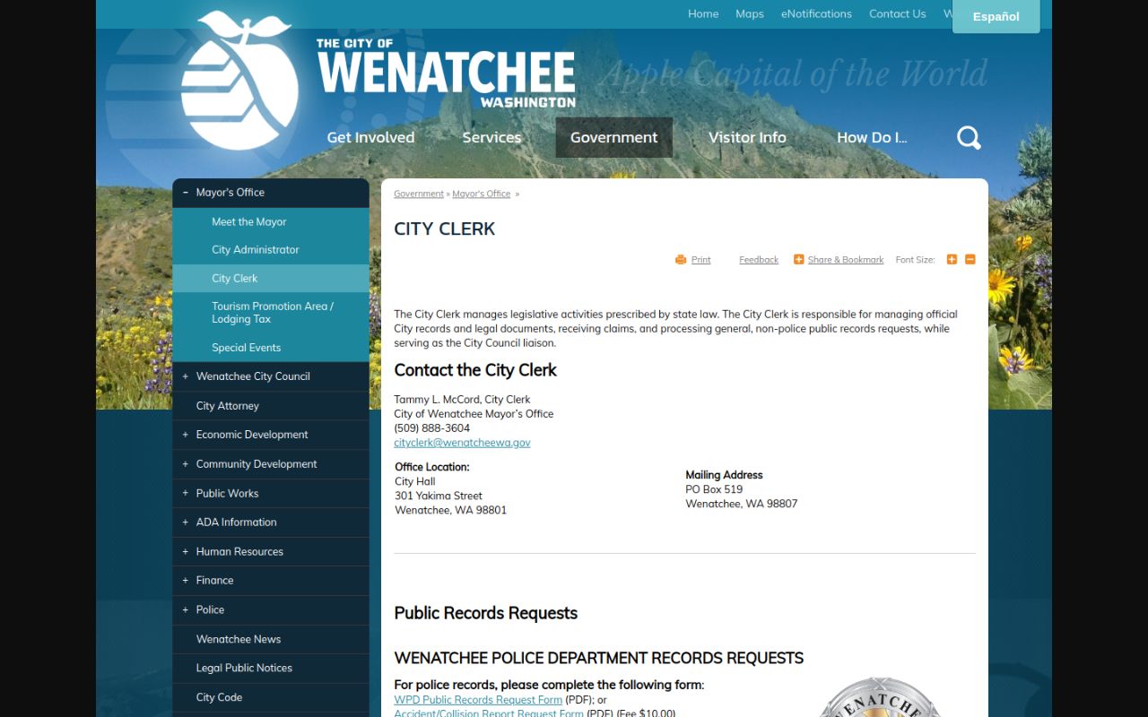 Wenatchee Phone Directory - Wenatchee City Clerk
