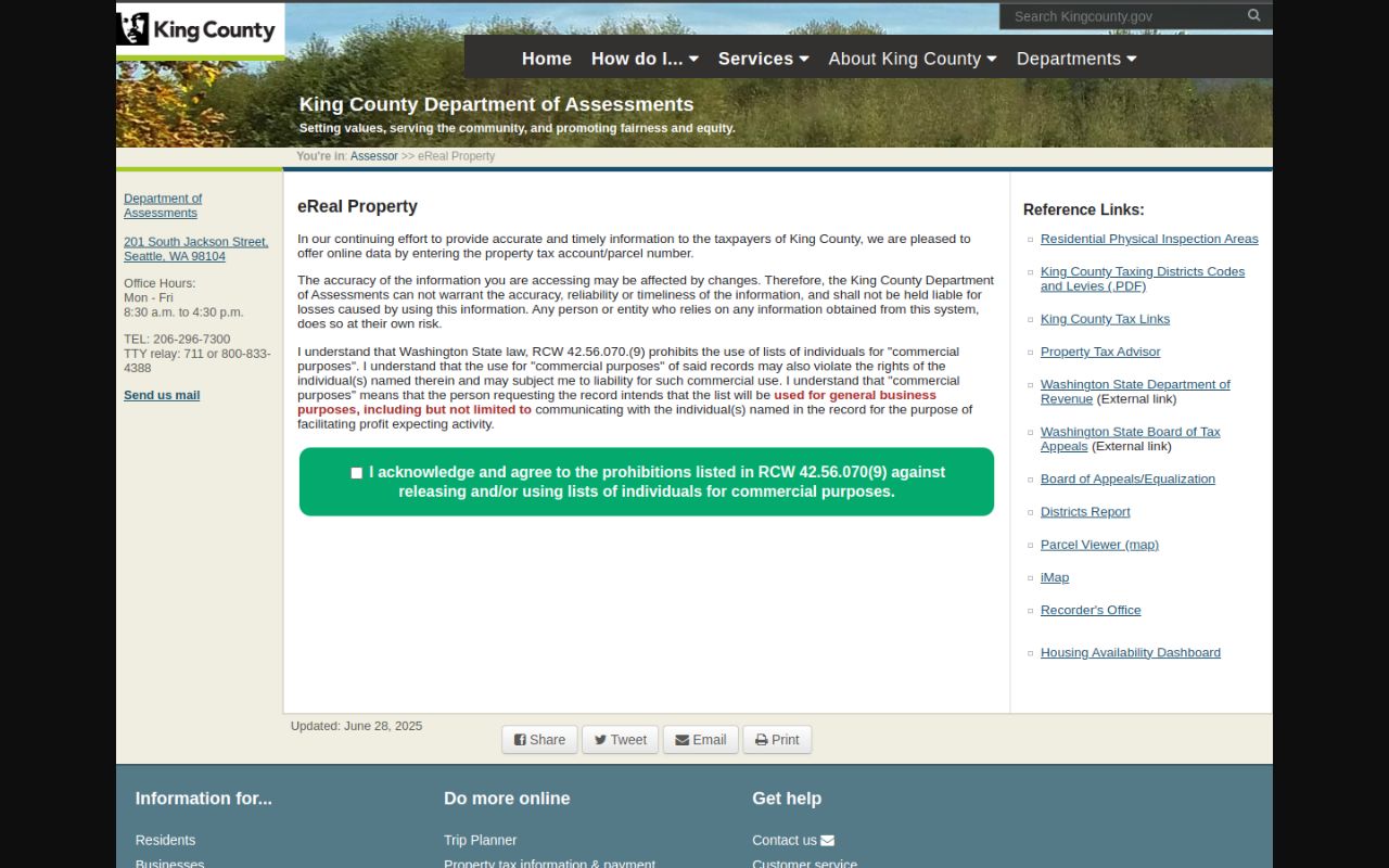 Bellevue phone directory King County Assessor eReal Property search