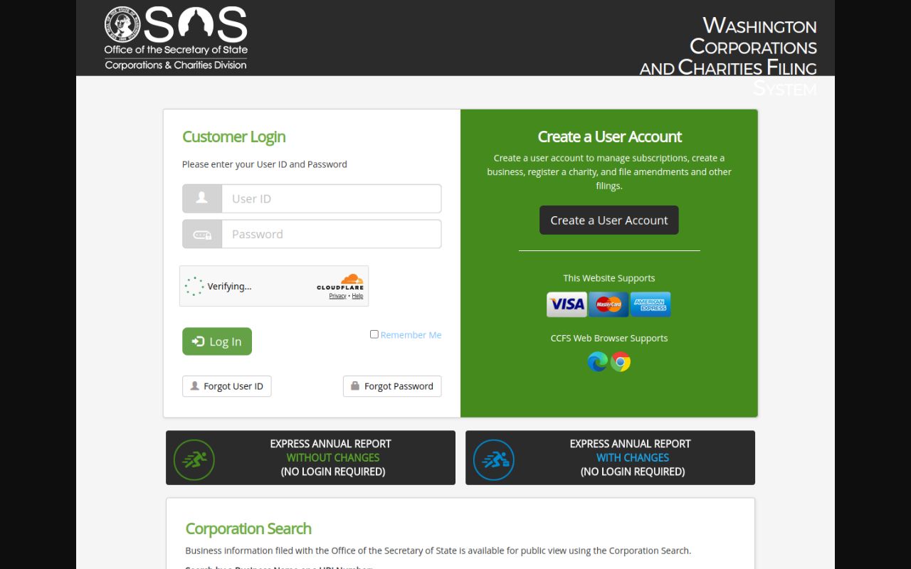 Washington Phone Directory Secretary of State corporations