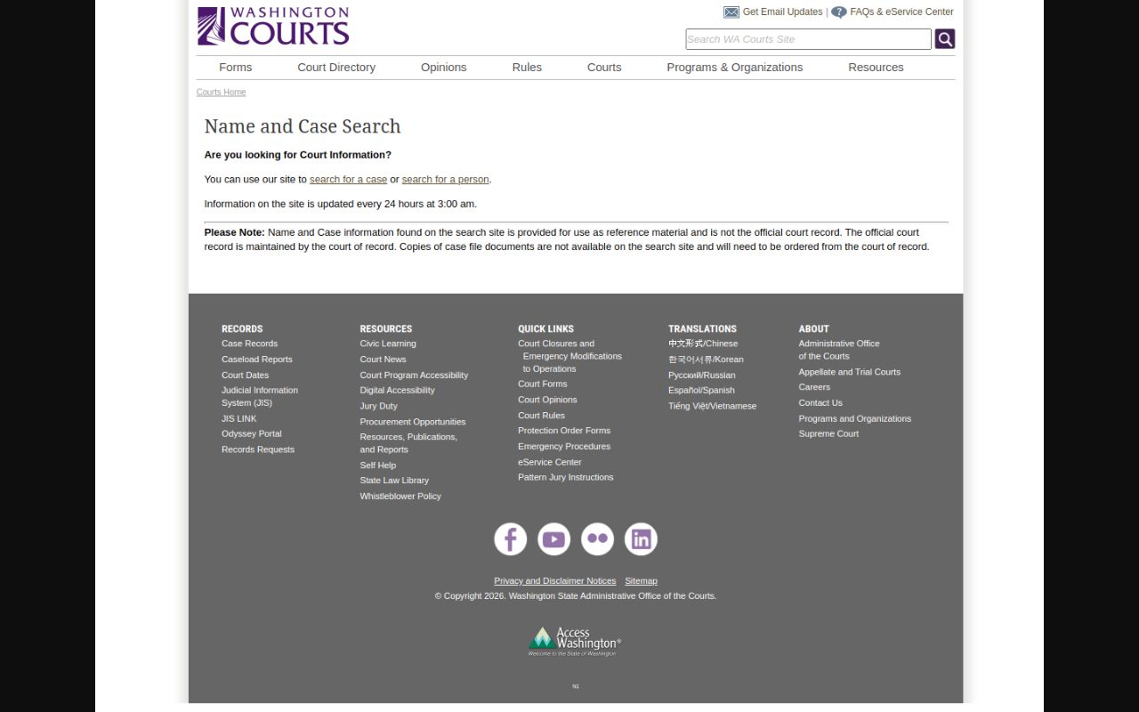 Washington Courts Phone Directory case search